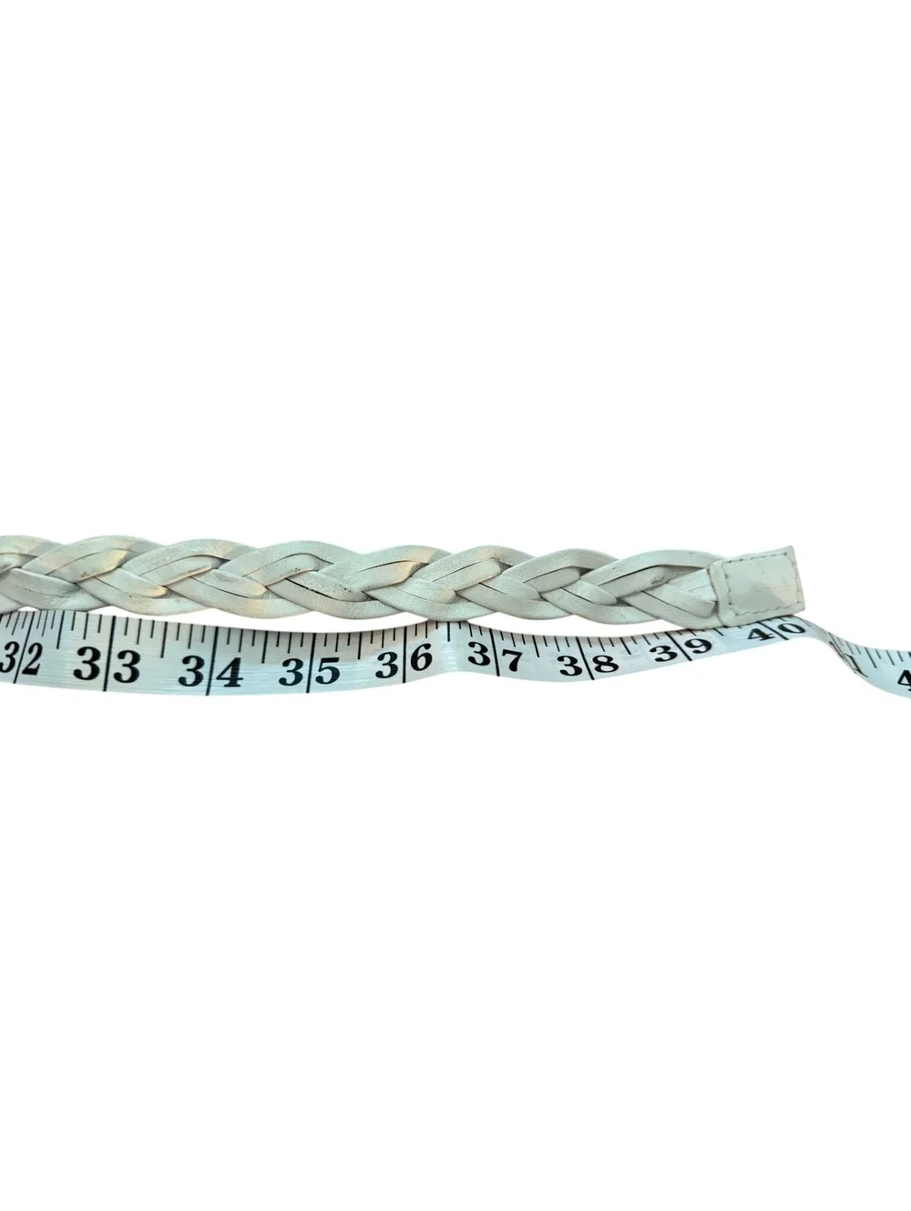 White Braided Belt with Silver Buckle